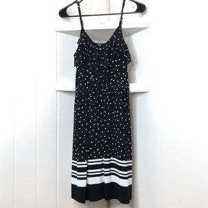 Elle XS Black Dress with White Polka Dots and Stripes